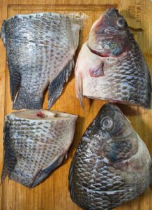 Fresh tilapia cleaned and sliced