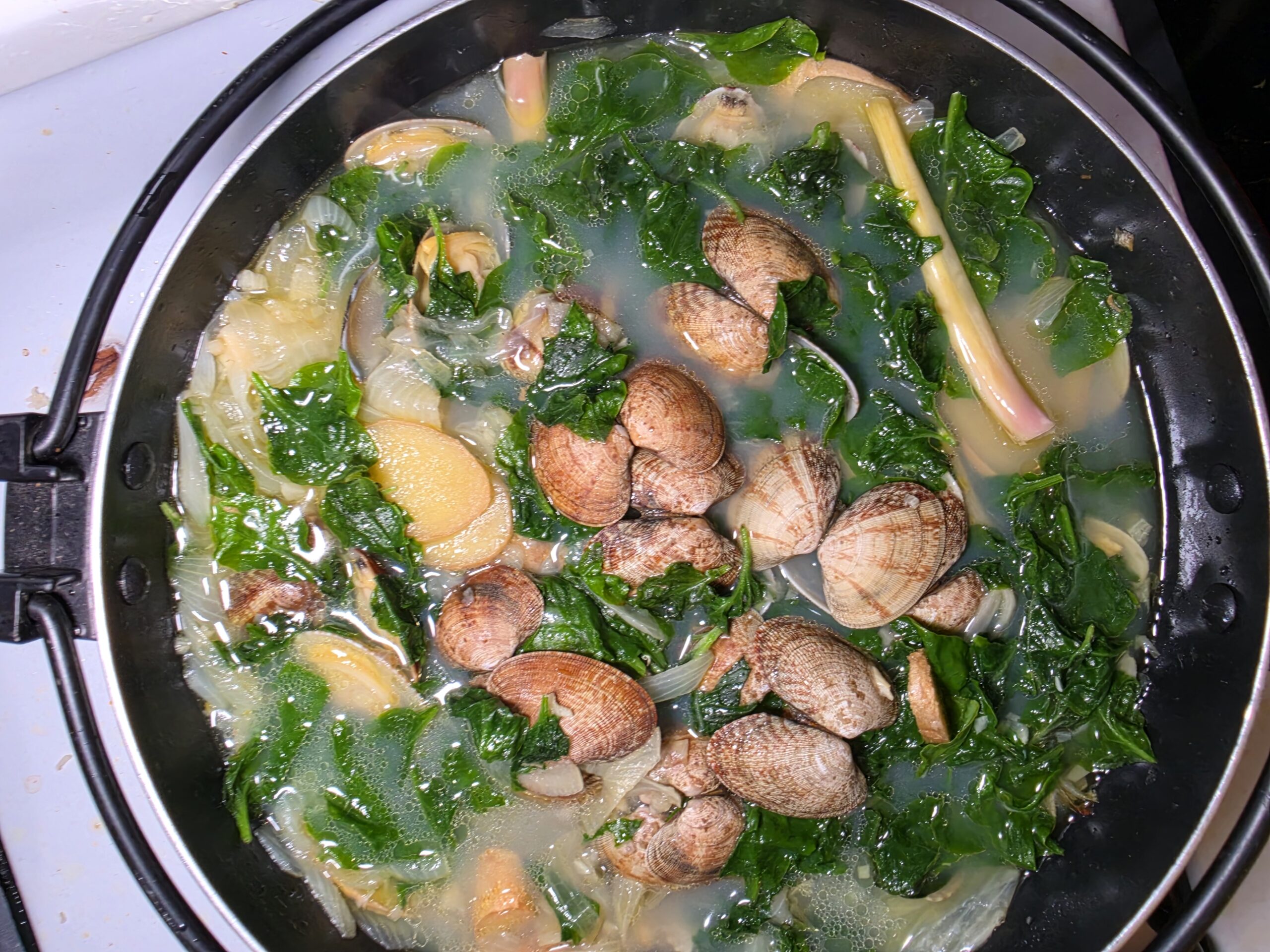 Easy Filipino Clam Soup with Ginger and Spinach