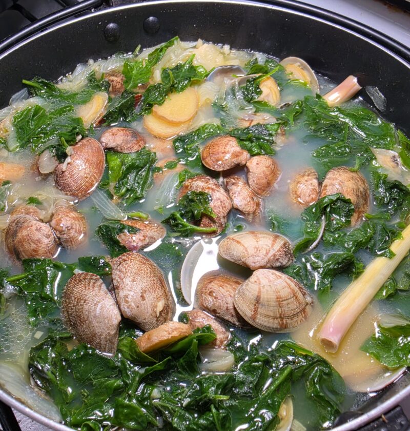 Easy Filipino Clam Soup with Ginger and Spinach
